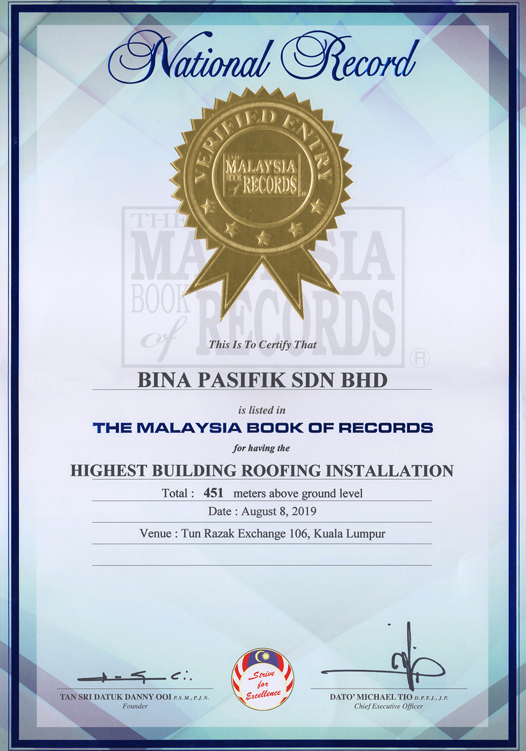 Malaysia Book of Records | Waterproofing Specialist Malaysia | Roofing Specialist Malaysia